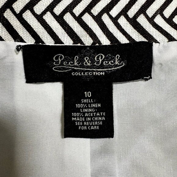 Peck & Peck 100% Linen Blazer Herringbone Print Brown White Lined Retro Mod 10 - Picture 7 of 10